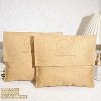 Enveloppe en jute blanche imprimée avec logo personnalisé réutilisable Sac à poussière pochette enveloppe en jute organique à fond rond Sacs à poussière