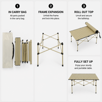 Table de camping pliable facile à monter, plateau en bois, structure triangulaire renforcée en acier au carbone, table de pique-nique portable pour l'extérieur