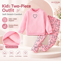 Ensemble de survêtement rose à imprimé cœur pour filles, vente en gros, sweat-shirt et pantalon doux, tenue confortable pour enfants, prend en charge OEM ODM