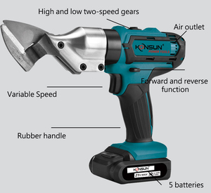 Tijeras Eléctricas Multiusos Inalámbricas KONSUN de 21 V |   Cortador de Metal, Lana, Madera y Podadora de Plantas |   Batería de 2.0Ah, Fuerza de 35N |   OEM - Product Image 2