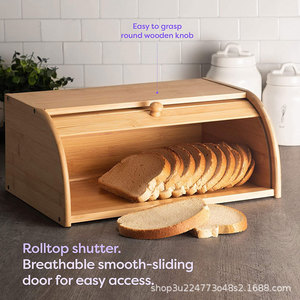 Caja de pan de bambú, almacenamiento de madera con tapa para pan y pasteles, uso doméstico, tipo enrollable, color sólido - Product Image 4