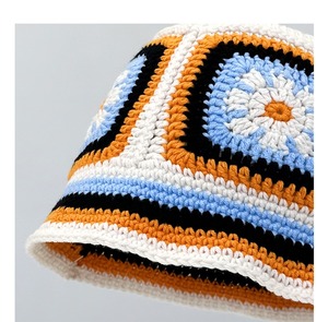Splicing Color Handmade Knitted <strong>Bucket</strong> Flower <strong>Pattern</strong> Knitted <strong>Hats</strong> <strong>Crochet</strong> <strong>Bucket</strong> Caps for Women - Product Image 3