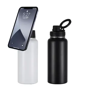 Portable Stainless Steel 32oz/40oz/64oz Vacuum Flask & Thermos with Magnetic Lid Outdoor Sport Water Bottle & Phone Holder