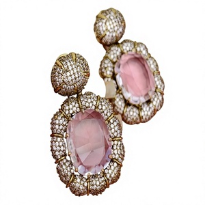 Pendientes de Moda de Primera Calidad en Latón Chapado en Oro con Moissanita para Mujer, Estilo Nocturno, para Fiestas - Product Image 2