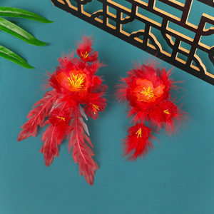 2025 New Original Design Handmade Tang Style Hanfu Headdress with <b>Large</b> Red Sparrow Feather Hair <b>Ornament</b> - Product Image 1