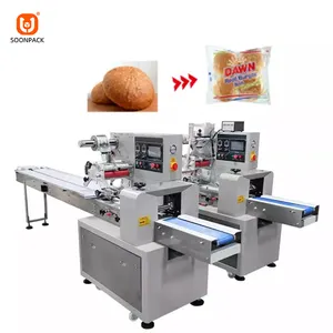 Máquina de embalagem de fluxo horizontal, travesseiro automático multifunção para processamento de pão, máquina de embalagem