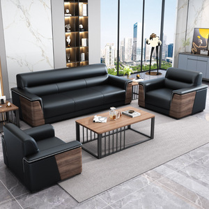 <b>Office</b> Sofa <b>Set</b> Solid Wood Leather Modern Reception Meeting Area Furniture Durable Design - Product Image 1