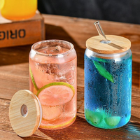 Gobelets à café glacé avec couvercles, lot de 2, gobelets en verre de 16 oz avec couvercles et pailles, accessoires pour bar à café, gobelet réutilisable en verre