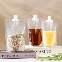 Pochettes souples transparentes jetables de 150 ml et 250 ml avec bec verseur et fermeture éclair, recyclables, impression sérigraphique pour boissons liquides