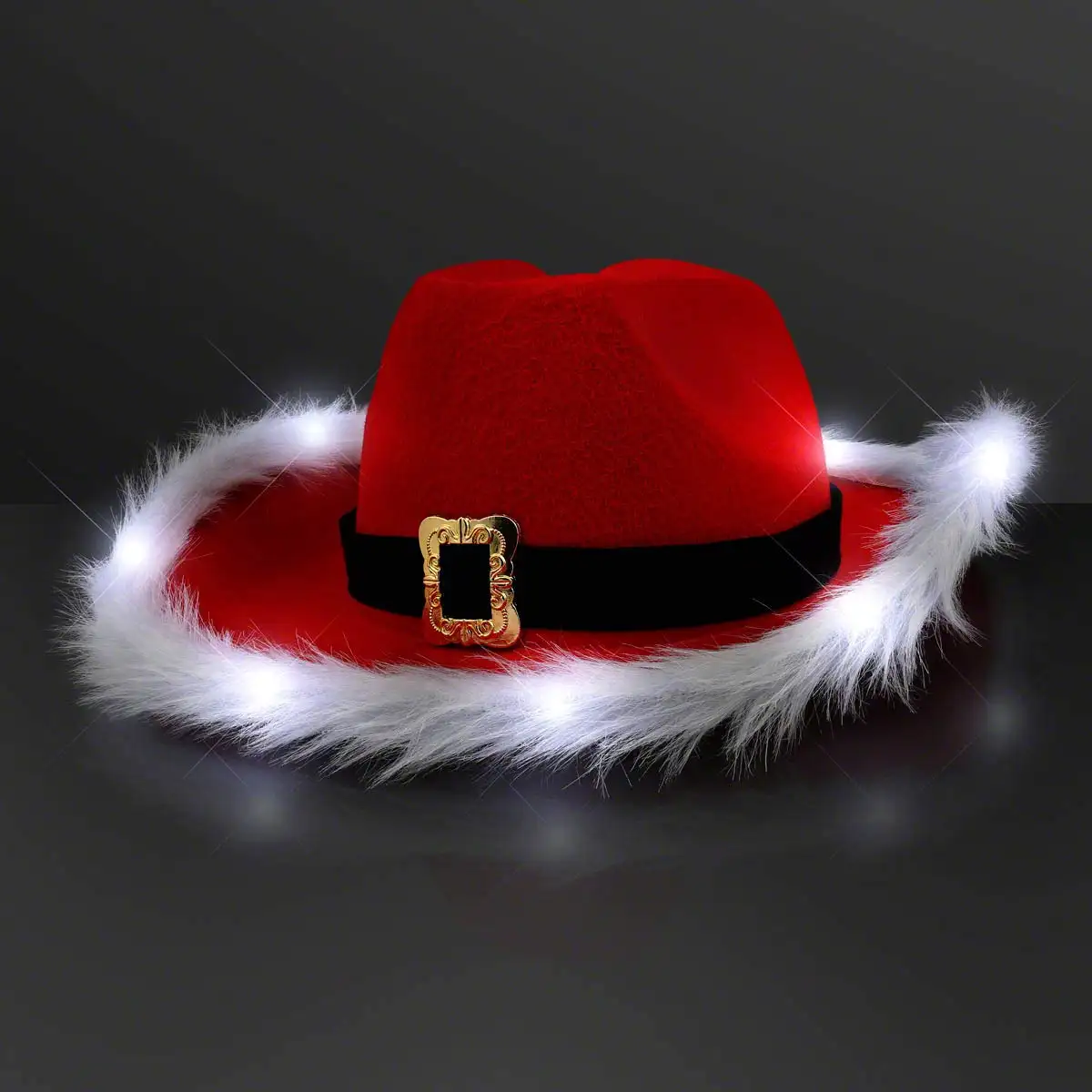 Sombrero de vaquero de Papá Noel con luz roja, luces LED, sombreros de vaquera, sombrero de vaquero de Navidad para mujeres y adultos, accesorios de disfraz