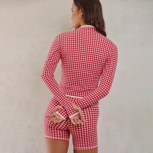 Custom Plaid <b>Yoga</b> Sports Set Quick Dry Zipper Long-sleeved <b>Yoga</b> <b>Jacket</b> Soft Breathable Workout Shorts Slim Seamless Front Logo - Product Image 4