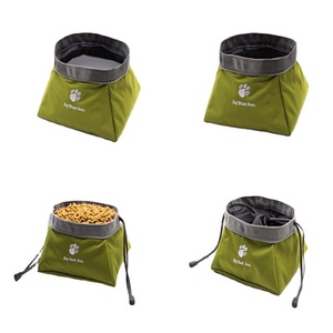 Tazón Portátil de Acero Inoxidable Verde para Comida y Agua de Perros y Gatos, Diseño Plegable de Lona Impermeable para Viajes al Aire Libre - Product Image 1