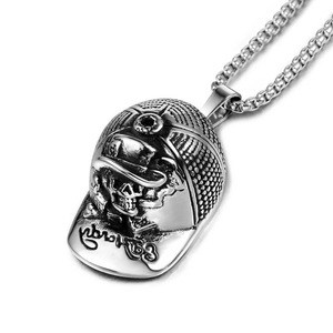 Collier en acier inoxydable avec pendentif casquette de baseball tête de mort, charme Hip Hop pour homme SP690 - Product Image 1