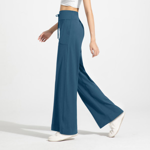 SUHE Pantalon droit pour femme, taille haute, coupe ample, couleur unie, pour le sport, le yoga, la remise en forme, l'entraînement - Product Image 2