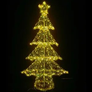 Pohon Natal 3D bingkai baja LED tinggi 60cm, lampu figur Motif dekorasi liburan dengan pita luar ruangan 2024