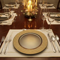 Assiettes de présentation de luxe dorées de 13 pouces en gros pour mariage, motif personnalisé, réutilisables, durables, pour la décoration de fêtes à domicile et d'événements de mariage