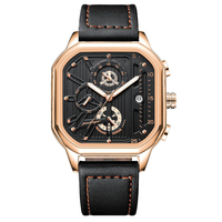 POEDAGAR 628 Montre de sport et de loisirs de luxe à quartz, montre pour homme d'affaires avec bracelet en acier inoxydable et en cuir