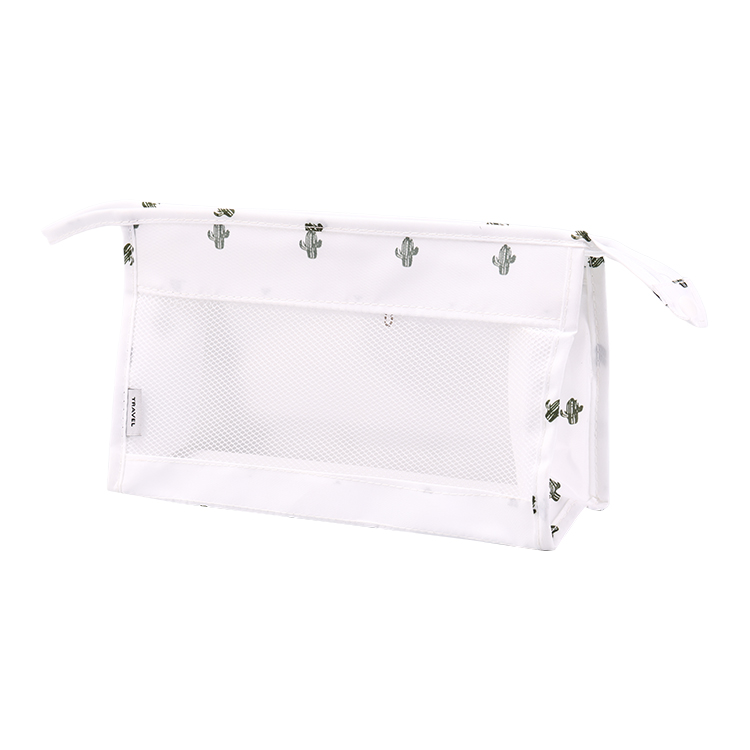 Hot sale women travel korean transparent canvas cosmetic bag with clear mesh window