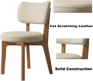 Sillas de comedor tapizadas, modernas, Beige, pata de gato, cuero, madera de pino maciza, MDF, cómodas para cocina, sala de estar - Product Image 3