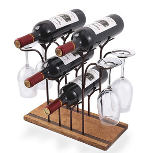 Oem ODM rượu vang thủy tinh giá gỗ kim loại rượu vang giá Countertop Giá rượu với kính chủ - Product Image 1