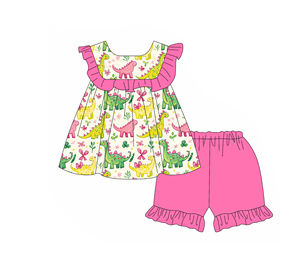 Combinaison pour bébé fille, imprimé dinosaure, printemps-automne, en laine peignée, décontractée, respirante, nouvelle tenue pour sœur - Product Image 2