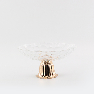Offre spéciale du fabricant, assiette <span class=keywords><strong>cloche</strong></span> dorée exquise, métal, <span class=keywords><strong>verre</strong></span>, design simple, assiette à dîner pour décoration de la maison moderne - Product Image 1