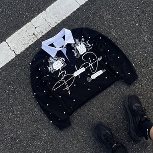 Fabricant de vêtements streetwear sur mesure, impression sérigraphique, t-shirt <span class=keywords><strong>polo</strong></span> vintage à manches longues en soie perlée, col en V, homme - Product Image 1