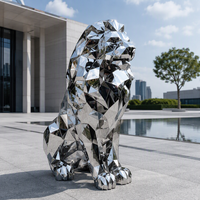 Sculpture en métal de lion en acier inoxydable, sculpture géométrique moderne polie miroir, sculpture animale personnalisée en métal pour place extérieure
