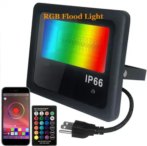 New design 50W IP66 Wifi control smart remote Dimmable ETL color changing garden outdoor led rgb flood light for decoration