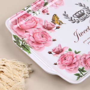 Plateau <span class=keywords><strong>de</strong></span> <span class=keywords><strong>Service</strong></span> <span class=keywords><strong>Rectangulaire</strong></span> en Mélamine Design Moderne Plats Horeca <span class=keywords><strong>de</strong></span> Luxe Légers Décalcomanie Tasse à Thé Motif Lotus Rose Fruits Polis - Product Image 6