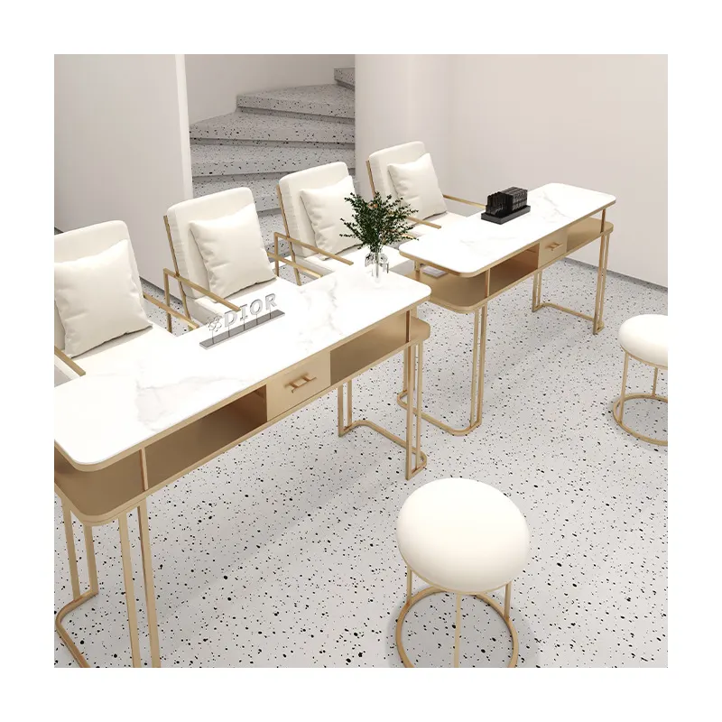 Exclusivo salón de belleza panel de mármol Estilo nórdico crema uñas Mesa salón manicura muebles mesas de uñas