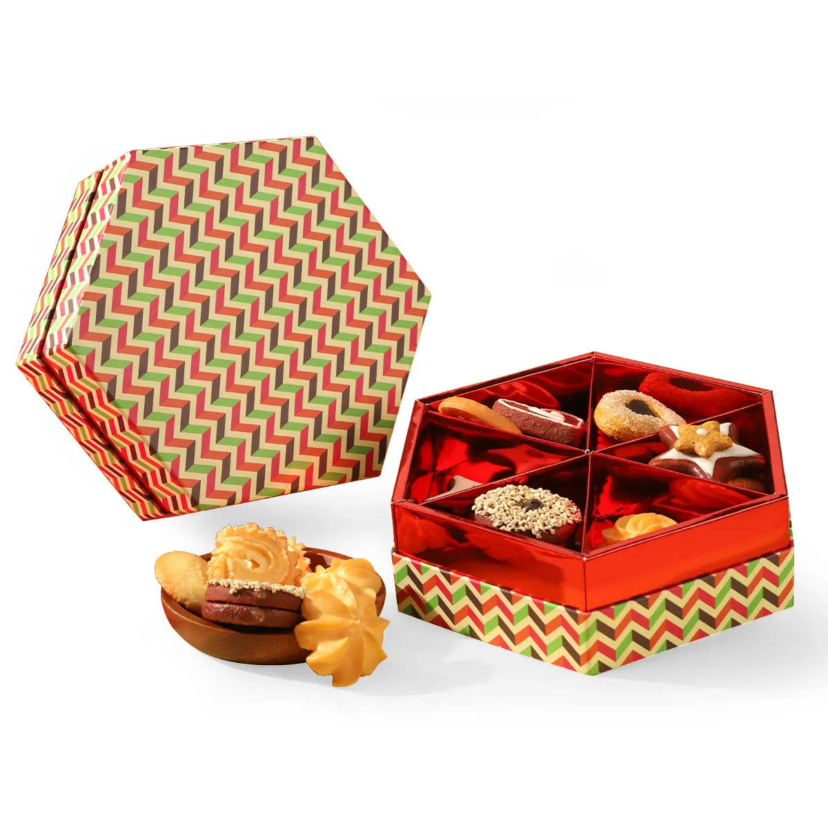 Nieuwjaar Kerst Bruiloft Cadeau Food Box Speciale Doos Type Twee-Laags Zeshoekige Doos Voor Koekjes Snacks