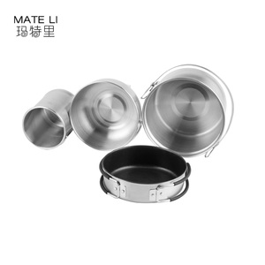 Ensemble de casseroles en acier inoxydable de qualité alimentaire 304 pour la cuisine en plein air, l'escalade et le <span class=keywords><strong>camping</strong></span>, comprenant une poêle antiadhésive, une casserole, un bol et une tasse - Product Image 6