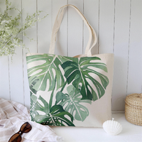 Sac de courses pliable en toile HUIMEI Monstera Leaf réutilisable avec logo personnalisé et longue poignée