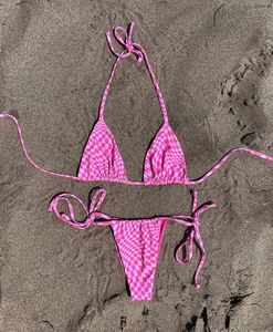 Women's Sexy Micro Bikini 2 Piece Set Halter Tie Strap <b>Thong</b> Backless Split Print Breathable Swimsuit - Product Image 6
