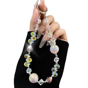 Cute Crystal Mobile Phone Lanyard Strap Hand-beaded Anti-Lost Bag Pendant Arts Crafts Phone Hand Rope