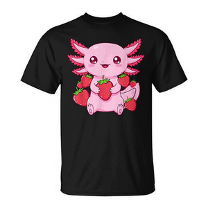 Camiseta Axolotl Strawberries, diseño de animales lindos en color rosa, unisex, para adultos, cuello redondo, manga corta, impresión digital - Product Image 3