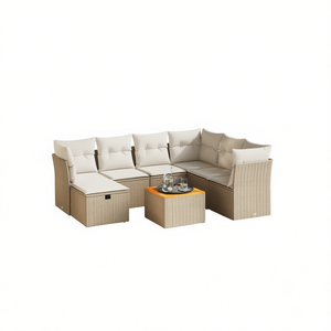 Ensemble de canapés de jardin beige 6 places en rotin, mobilier d'extérieur avec rangement, design contemporain - Product Image 1