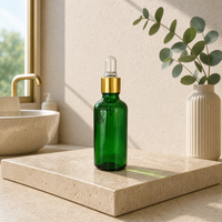 Flacon compte-gouttes de luxe en verre vert émeraude 30 ml pour fond de teint liquide et sérum, avec anneau doré