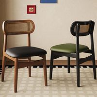 Chaise de salle à manger vintage de style français en bois massif avec revêtement en cuir effet patte de chat, design moderne du milieu du siècle, dossier pour la maison