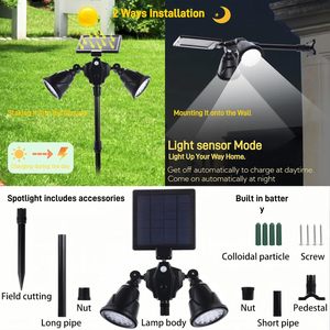 Luces Solares para Exteriores, IP65 Impermeables, Doble Cabezal Ajustable, 36 LED Brillantes, con Sensor de Movimiento, para Caminos, Jardín y Césped - Product Image 2