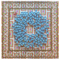 Alas Mahjong Kulit Geometris Bohemian, Penutup Meja Mahjong Motif Abstrak Pink & Oranye untuk Permainan Santai