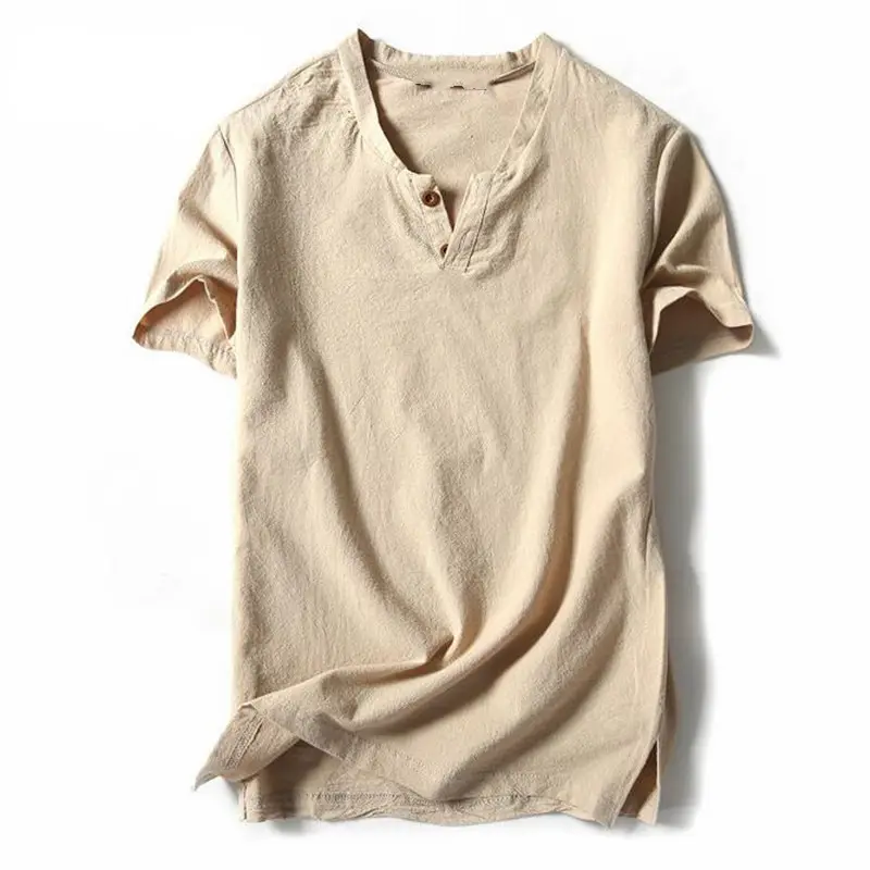 Spring summer leisure Chinese wind v-neck linen t shirt Men of literature art short sleeves light cotton 100% hemp tshirts