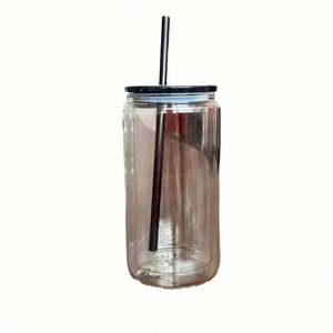 AGH New Arrival 16oz Clear Plastic Acrylic Libby <b>Beer</b> <b>Glass</b> Shaped Jar <b>Can</b> With Colorful Lid for Summer Gift DIY - Product Image 5