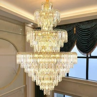 Lustre en cristal de luxe post-moderne de salon à hauteur réglable lampe d'escalier en colimaçon suspendue d'intérieur pour bâtiment duplex