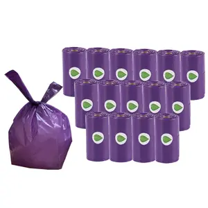 Couleur biodégradable sac à ordures pour animaux de compagnie amidon de maïs Pla compostable merde sac de ramassage cordon T-shirt chien déchets merde sac