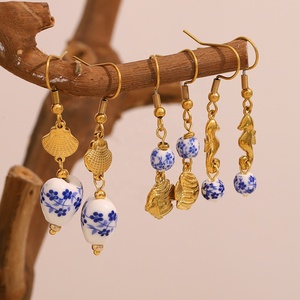 Dingran Trend moda Acero inoxidable chapado en oro joyería Shell & Fish Celado gancho gota pendientes para mujer - Product Image 2