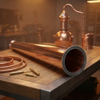Tube conique en cuivre pur rouge poli sur mesure, avec raccord sanitaire Tri-Clamp, pour pièces de chaudière de distillerie