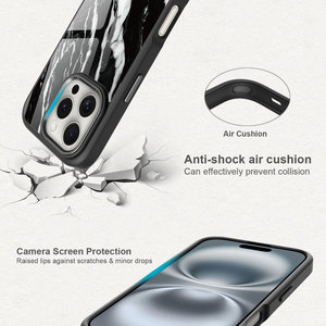 Coque personnalisée antichoc en <span class=keywords><strong>verre</strong></span> <span class=keywords><strong>trempé</strong></span> anti-jaune, <span class=keywords><strong>motif</strong></span> marbre noir, coque de téléphone magnétique pour iPhone 16 Pro Max - Product Image 2