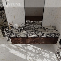 Meuble-lavabo Tostone en marbre Calacatta Viola poli couleur naturelle, en bois massif, au meilleur prix pour salles de bain modernes de villas et maisons